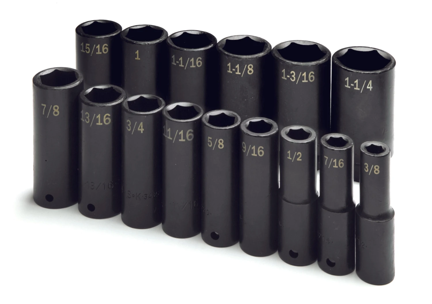 15 Piece 1/2" Drive 6 Point Fractional Deep Impact Socket Set
