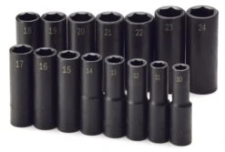 15 Piece 1/2" Drive 6 Point Metric Deep Impact Socket Set