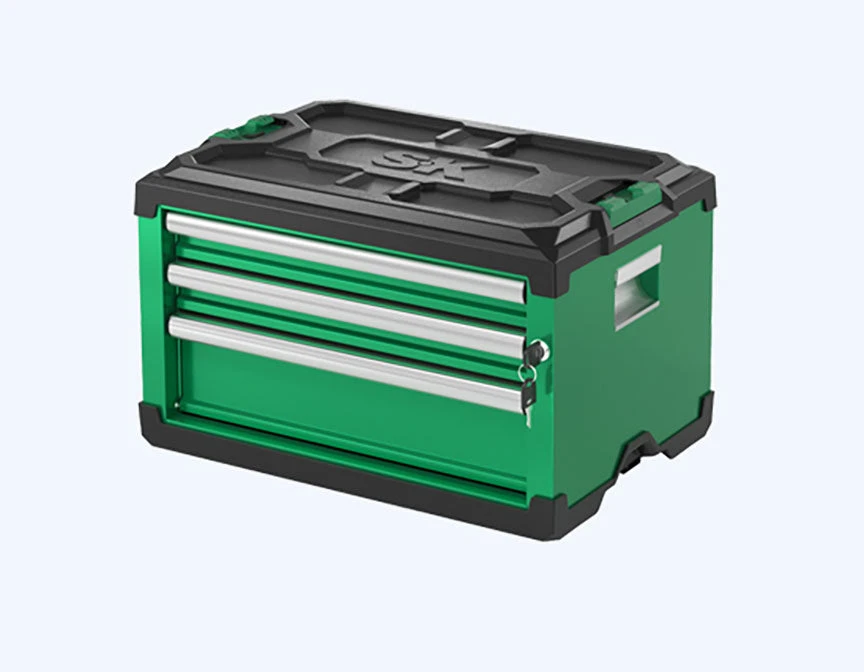 Modular Stackable Storage Tool Box, 3-Drawer Steel Box: 2 Shallow, 1 Deep